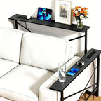 Adjustable Behind Couch Table with Outlets, Black