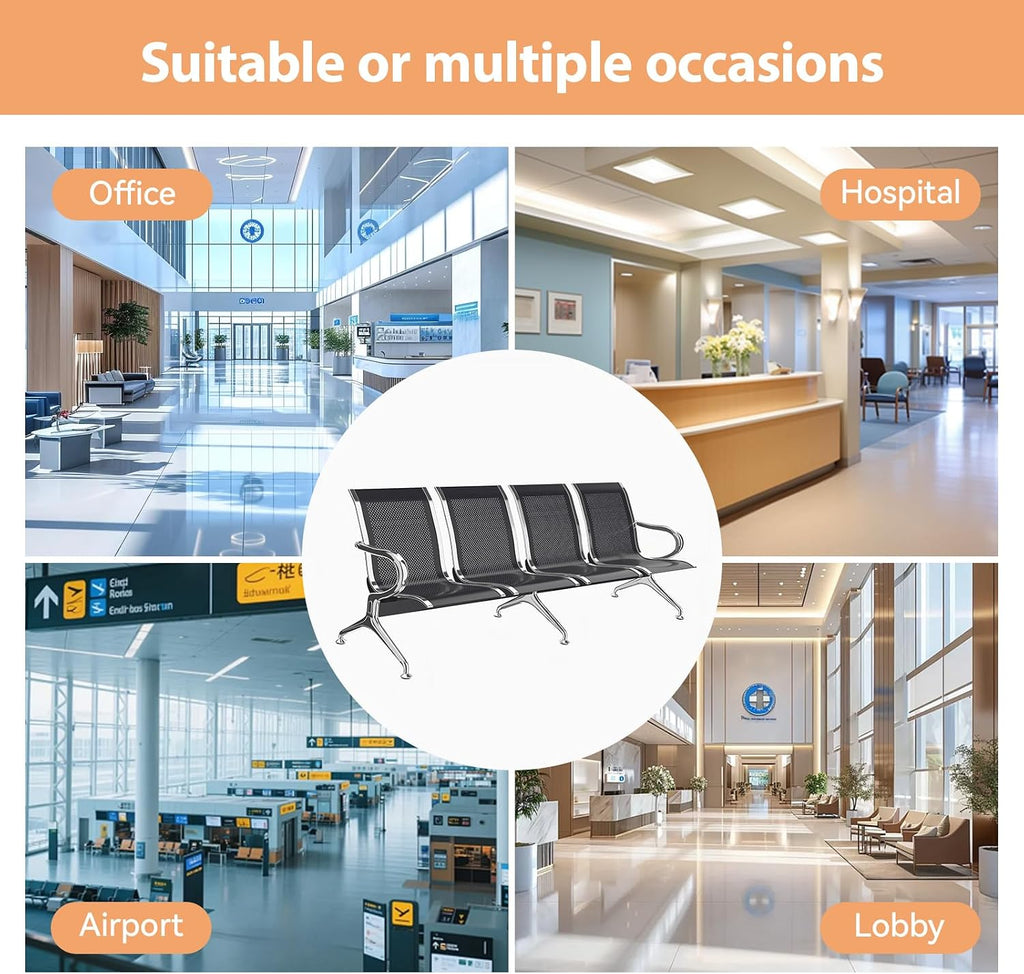 Kinfant Waiting Room Chairs - Whole 4-Seat Connect Reception Chairs Waiting Room Chairs with Arms & Stainless Steel Frame, Waiting Room Bench Lobby Chair for Office Airport Bank Hospital