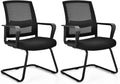 HAPPYGRILL Conference Chair Set of 2, Ergonomic Mid-Back Mesh Office Chair w/Adjustable Lumbar Support, Upholstered Seat & Metal Sled Base, Guest Reception Chairs for Home Office, Waiting Room