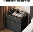 Fingerprint Lock Bedside Table with Drawers, Bed end Table with Drawer, Modern Nightstand with 3 Drawers, Bedside Cabinet for Living Room/Bedroom(Black-A2,15.7 * 15.7 * 19.6in)