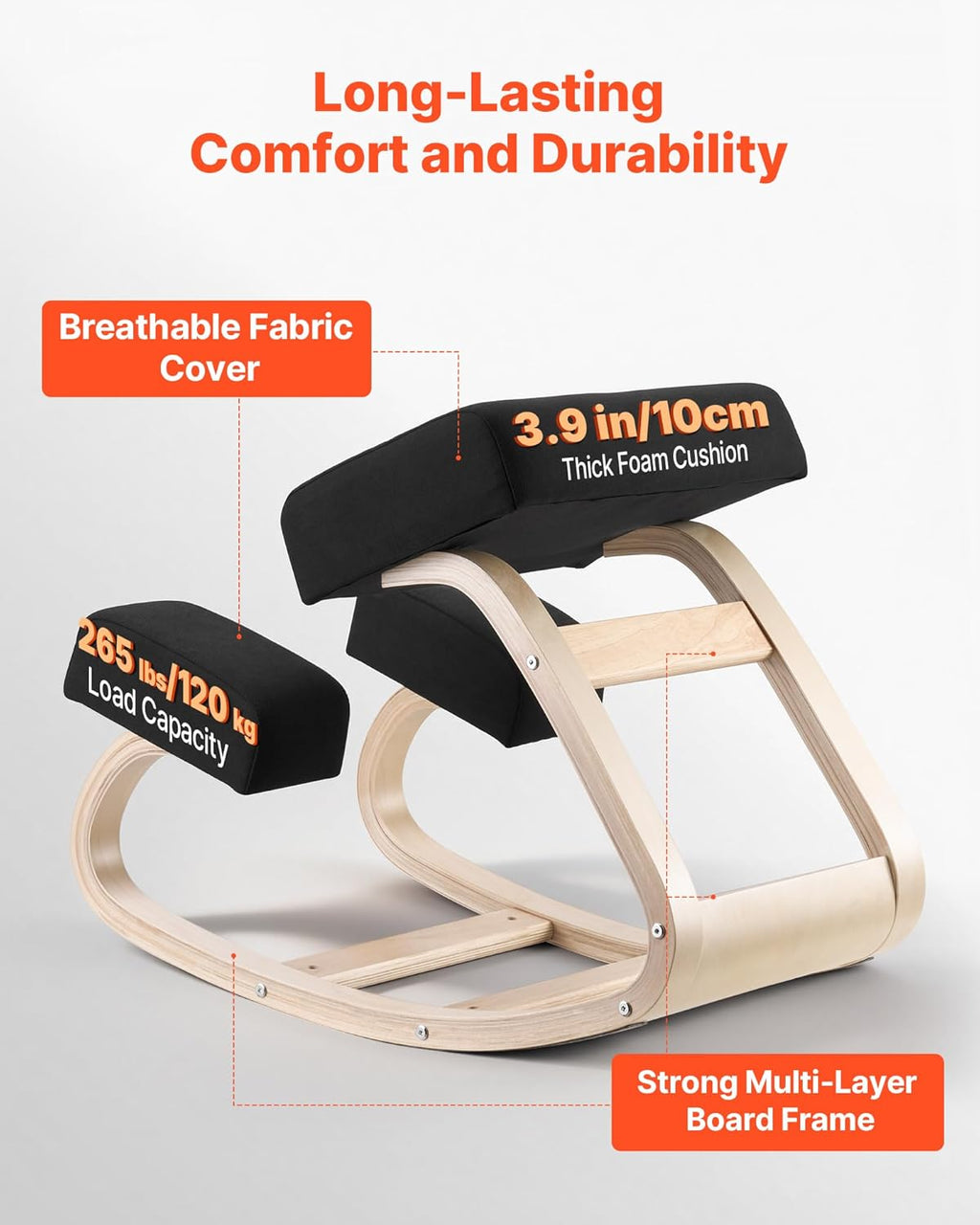 VEVOR Ergonomic Kneeling Chair, Wooden Posture Knee Chair with Thick Foam Cushions and Solid Wood Frame, Adjustable Height, Natural Relief for Neck or Back Pain, Ideal for Home, Office or Meditation
