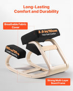 VEVOR Ergonomic Kneeling Chair, Wooden Posture Knee Chair with Thick Foam Cushions and Solid Wood Frame, Adjustable Height, Natural Relief for Neck or Back Pain, Ideal for Home, Office or Meditation