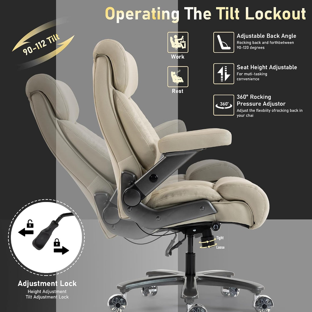 DYHOME 700LBS Heavy Duty Office Chair with 4D Armrest, Comfy Big and Tall Executive Office Desk Chair, Ergonomic Computer Chair with Pocket Spring Cushion & Lumbar Support, Dual Rubber Wheel (Beige)