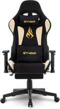Symino Gaming Chair, Two-Tone Design, Wraparound Seat, Lumbar & Head Support, 150° Tilt, Class 3 SGS Gas, 330 lbs (Faux Suede, Black Beige)