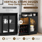 54" Coffee Bar Cabinet with Storage, LED Lights and Arched Glass Doors | Black Wine Bar Cabinet with Wine Rack and Adjustable Shelves, Faux Marble Top for Kitchen, Home Bar, Dining Room, Living Room