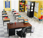 Lorell Classroom Student Stack Chairs, 18"H Seat, Navy/Silver, Set of 4