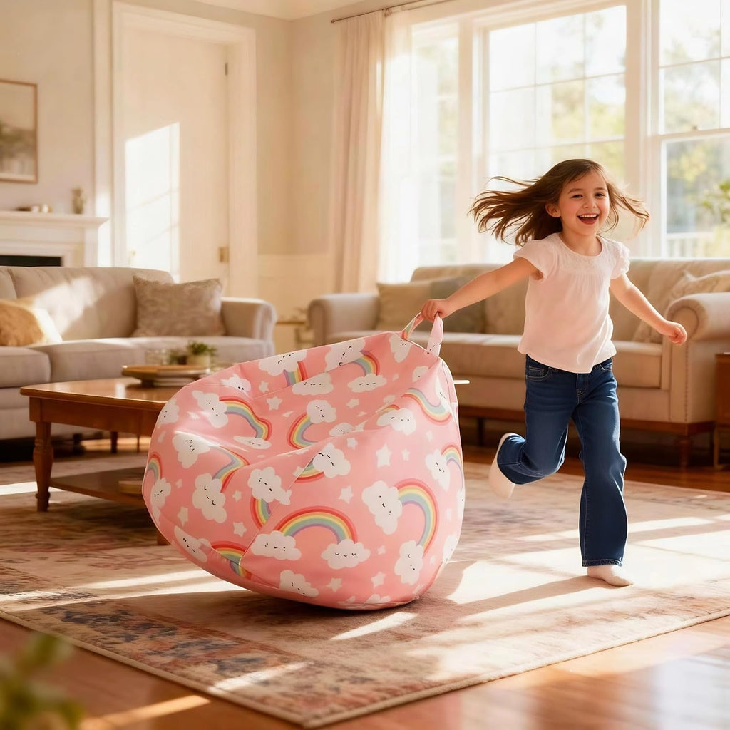 Stuffed Animal Storage Bean Bag Chair Cover Only for Kids Girls Toddler, Large Beanbag Chair Without Filling for Organizing Children Soft Plush Toys