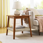 23" Mid-Century Side Table with Woven Shelf and Storage, for Living Room Couch Bedroom Patio Home Office,Dark Walnut (Side Table)