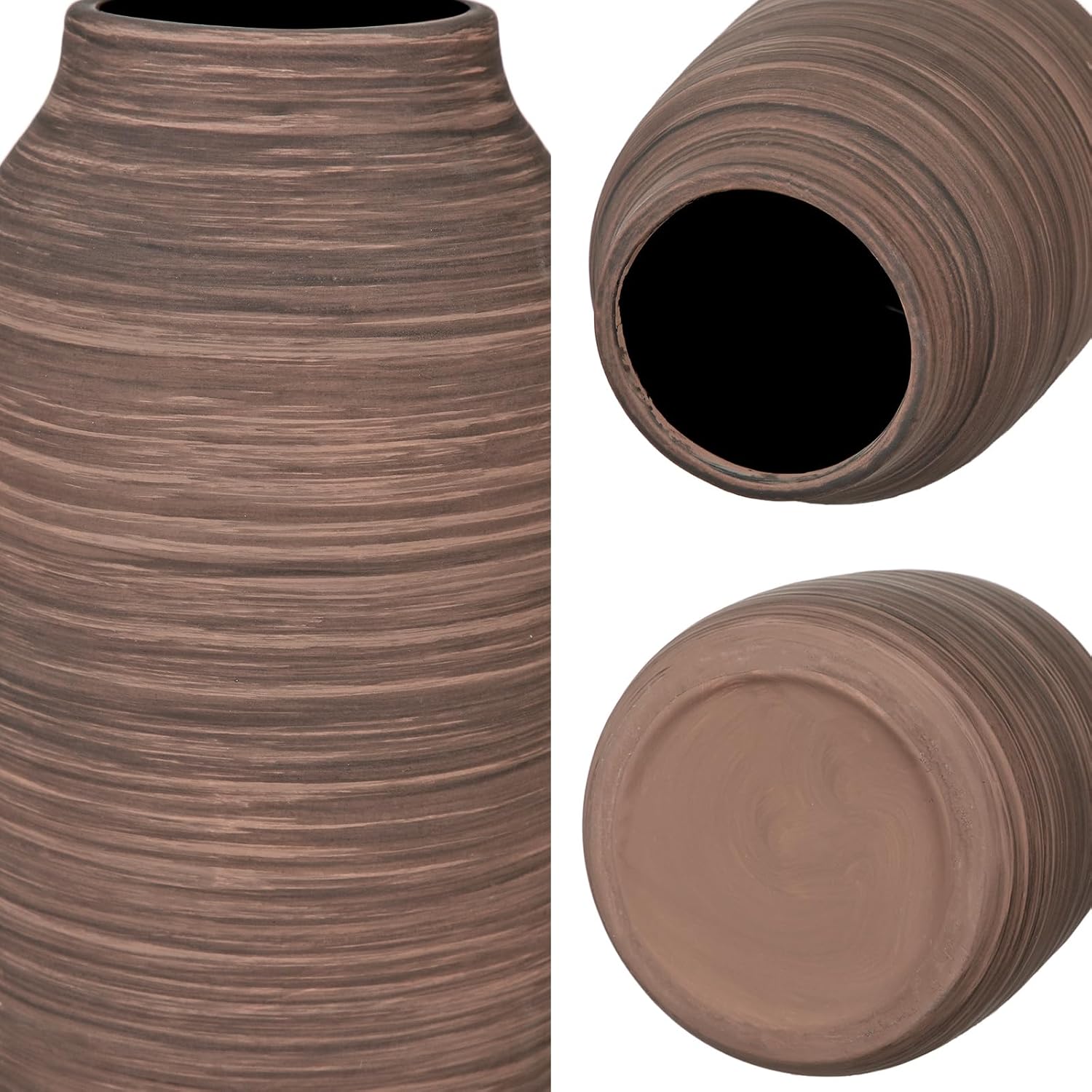 Briful Ceramic Vase for Home Decor, Rustic Brown Textured Decorative Vase for Pampas Grass, Modern Farmhouse Vase for Living Room Coffee Table, Dining Table Centerpiece, Entryway & Shelf (9.8” Tall)