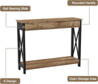 Treocho Console Table with Drawer and Storage Shelves, Foyer Sofa Table Narrow for Entryway, Living Room, Hallway Rustic Oak & Black