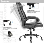 OUTFINE Office Chair Executive Office Chair Desk Chair Computer Chair with 5-Year hydrolysis-Resistant Leather Spring Cushion Ergonomic Support Tilting Function Upholstered in Bonded Leather Black