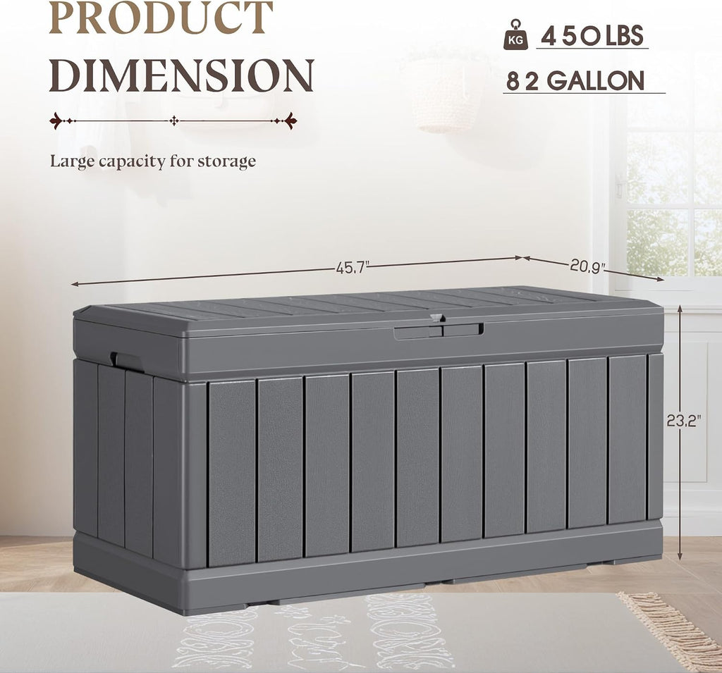 YESHOMY Storage Chest, Entryway Resin Shoe Bench, Toy Box with Hydraulic Bracket Flip Lid, Side Holder, Supports 450 lbs for Bedroom, Living Room, Lockable, Gray