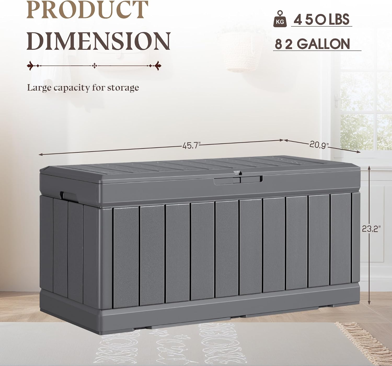 YESHOMY Storage Chest, Entryway Resin Shoe Bench, Toy Box with Hydraulic Bracket Flip Lid, Side Holder, Supports 450 lbs for Bedroom, Living Room, Lockable, Gray