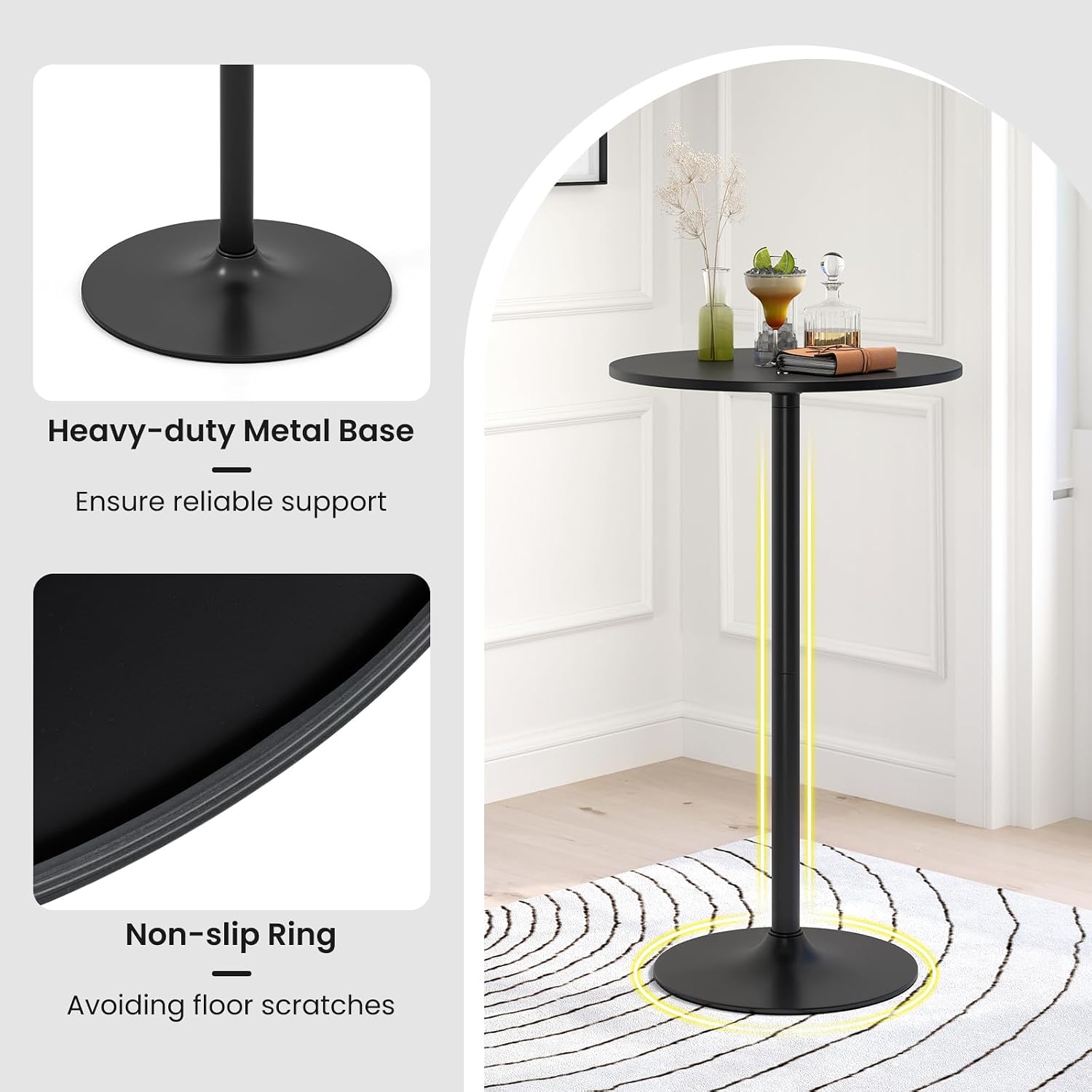 Giantex Two-in-one Bar Table with Detachable Pole, Metal Base, 24" Round Top, 40"/22" Two Convertible Height, Cocktail Table, Coffee Table, Pub Table for Dining Room, Restaurant, Kitchen (1, Black)