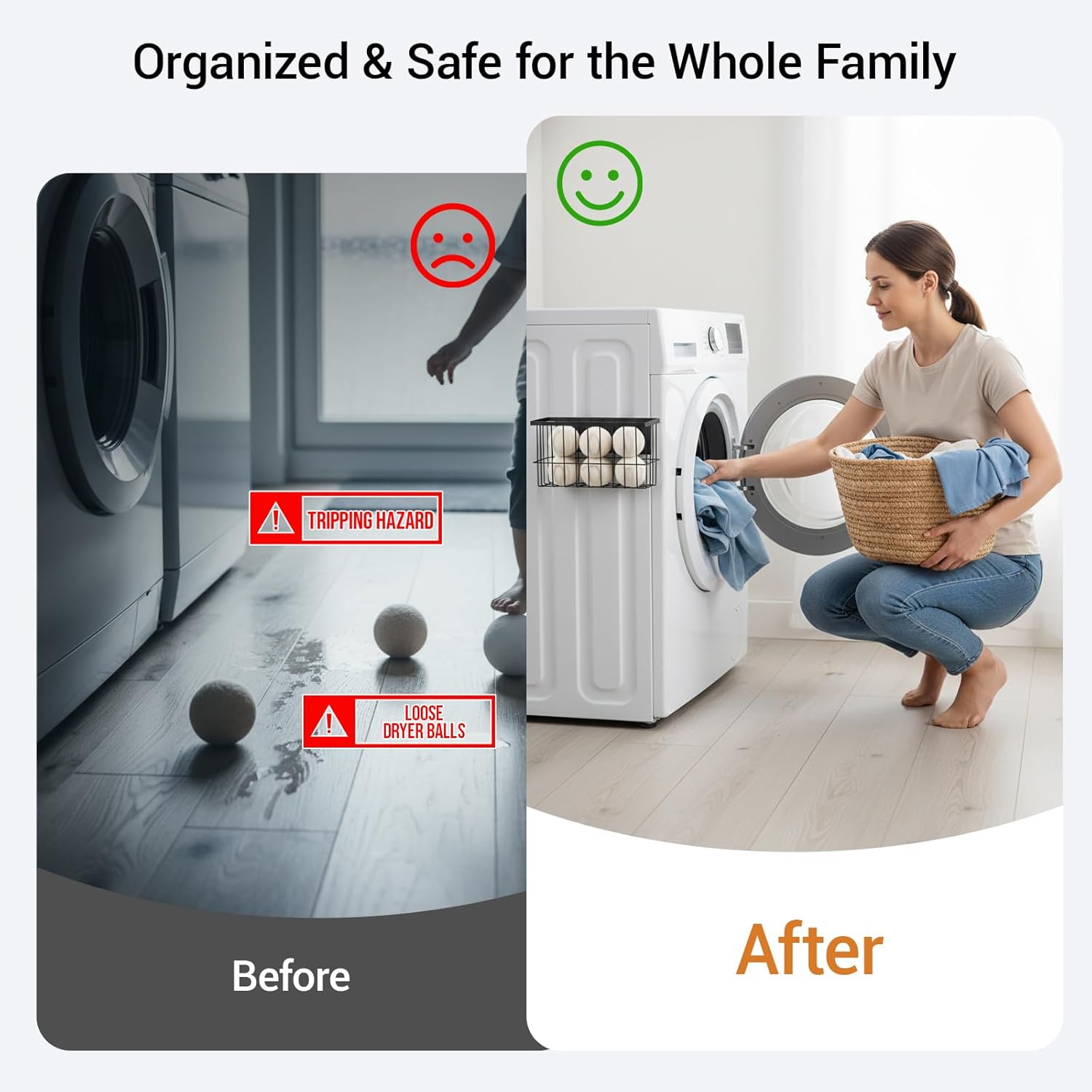 2 Pcs Magnetic Basket Fridge Dryer Ball Holder for Laundry Room Organization and Storage, Magnetic Lint Bin Home Organization for Laundry Room, Kitchen & Office Class School (Black, L&XL-2pcs)