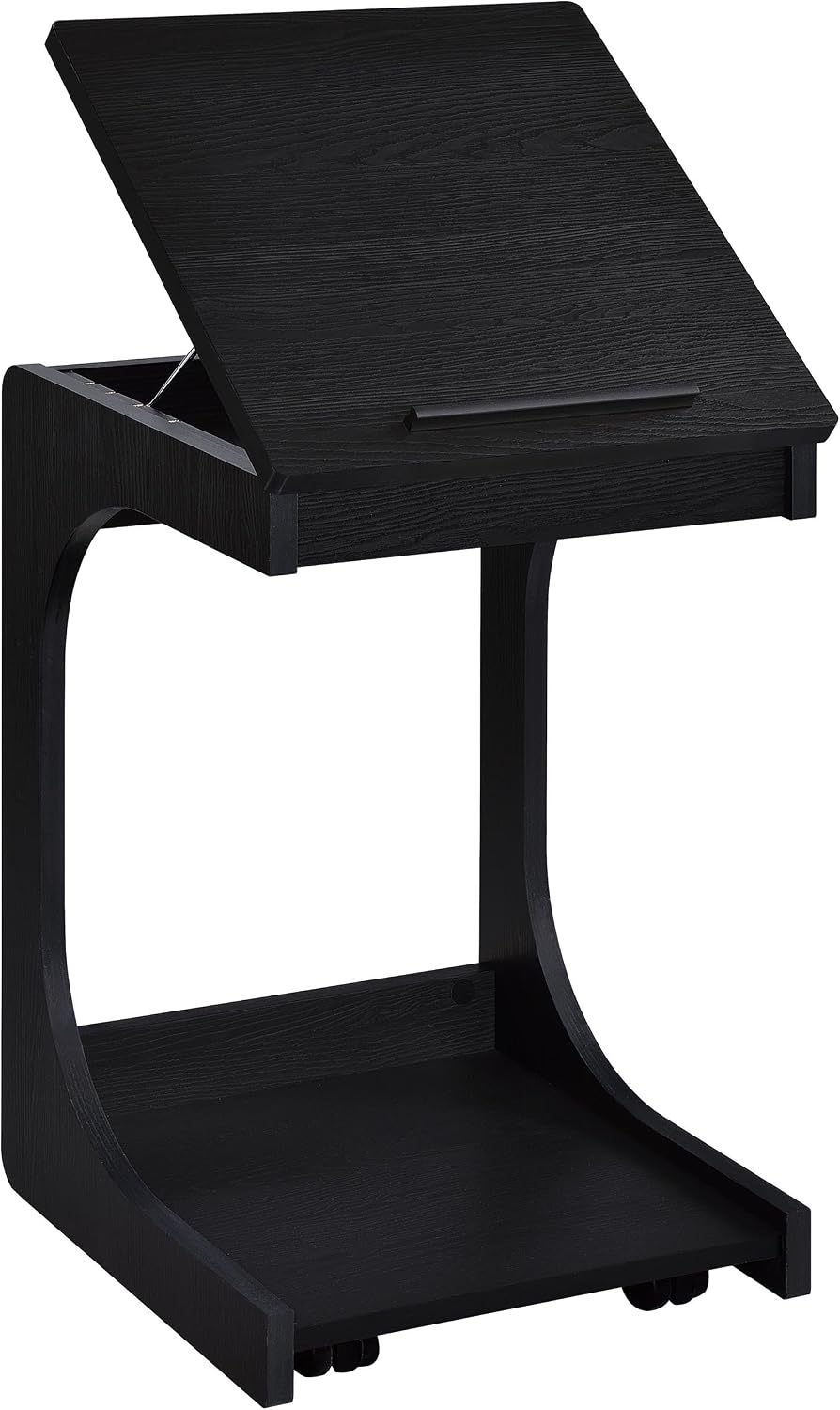 Coaster Home Furnishings - Ralston - Wood - C-Shaped Lift-Top Side Table with Sculpted Frame, Lower Open Shelf, and Black Casters - Living Room - 25.5-Inch - Black Finish - 930290