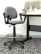 Boss Office Products B1617-GY Ergonomic Works Drafting Chair with Loop Arms in Grey