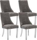Dining Chairs Set of 4，Modern Channel Tufted Upholstered Dining Chairs with Silver Stainless Steel Legs, Comfortable Chenille Fabric Kitchen Chairs for Dining Room (Grey, 4pc)