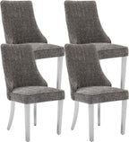 Dining Chairs Set of 4，Modern Channel Tufted Upholstered Dining Chairs with Silver Stainless Steel Legs, Comfortable Chenille Fabric Kitchen Chairs for Dining Room (Grey, 4pc)