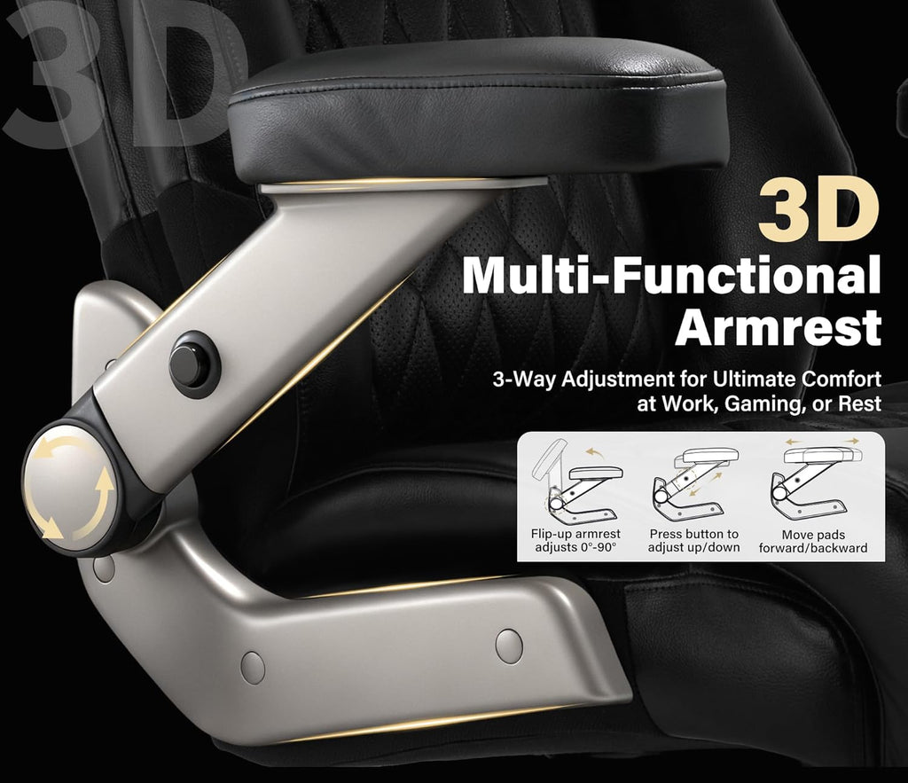 Big and Tall 700lbs Office Chair - Adjustable Lumbar Support 3D Flip Arms Heavy Duty Metal Base&Wheels, High Back Large Executive Computer Desk Chair, Thick Padded Ergonomic Design for Back Pain