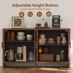 Mericonia Rattan Buffet Cabinet with Storage, Sideboard Cabinet with Doors and Adjustable Shelves, Farmhouse Coffee Bar Station Table, Modern Wood Cupboard for Kitchen, Livingroom, Walnut
