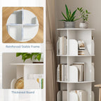 DUMOS 3 Tier Rotating Bookshelf Tower, Study Spinning Bookshelf for Small Space, 360° Display Revolving Bookcase Lazy Susan, Freestanding Vertical Corner Book Shelf for Bedroom, Living Room, White