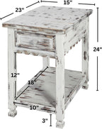 Alaterre Furniture Country Cottage Chairside End Table Set of 2 – Narrow Rustic Farmhouse Side Table with Drawer & Lower Shelf for Living Room or Bedroom (Distressed White Finish)