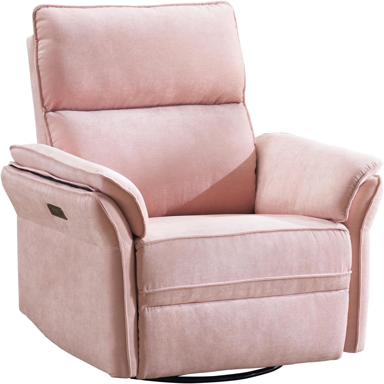 Power Swivel Rocker Recliner, Glider Recliner Nursery Chair with Massage and Heat, Nursery Rocking Chairs with Adjustable Headrest for Living Room，USB Ports,Side Pockets,Chenille Pink