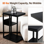 King Oasis 3-Tier Black Metal Side Table - Industrial End Table & Nightstand with Adjustable Feet, 80LB Sturdy Small Bedside Table Storage Shelf for Living Room, Bedroom, and Small Spaces