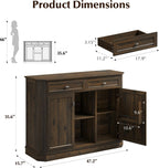 47" Wine Bar Cabinet with LED Light & Power Outlets, 2 Door Coffee Bar Cabinet with 2 Drawers, Sideboard Buffet Cabinet with Storage, Liquor Cabinet for Home Bar, Kitchen Living Room, Walnut Brown