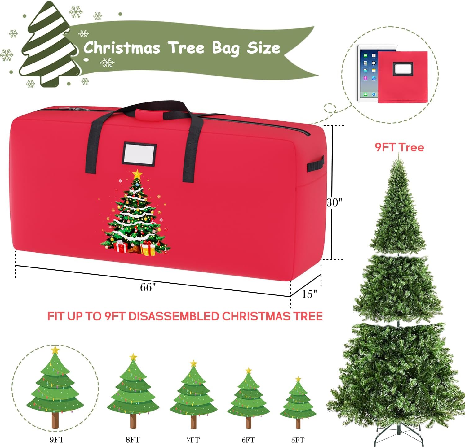 Large Christmas Tree Bag Heavy Duty Christmas Tree Storage Bag 9ft Tree 600D Oxford Material Christmas Tree Ornament Storage Bag Huge Xmas Tree Storage Container for Artificial Tree