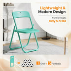 VINGLI Mint Green Plastic Folding Chairs Lightweight 6 Pack for Outdoor & Indoor, Portable Stackable Commercial Seat with Metal Frame for Events, Dinning, Wedding, Party, Office, Camping