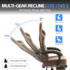 Desk Computer Gaming Chair - Ergonomic Game Office Chair with Extended Footrest and Massage Lumbar Support, Home Gamer Video Game Chairs with Spring Cushion for Adults (Pro Brown Leather)