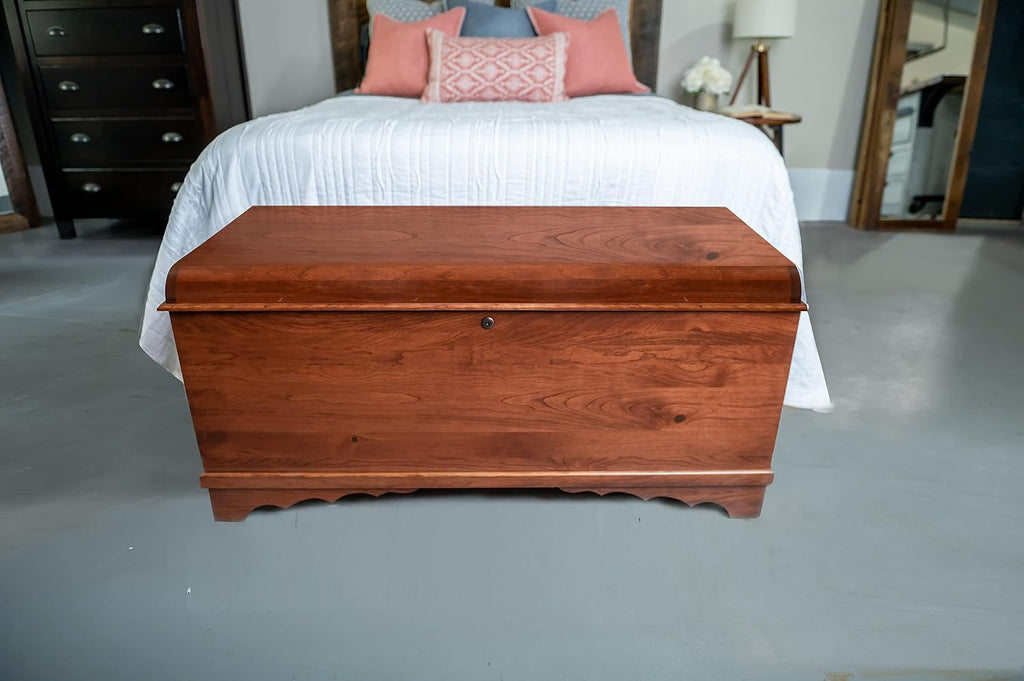 Rustic Red Door Co. Cedar Hope Chest with Waterfall Top, Amish Made Wooden Storage Trunk Box for Bedroom, Blanket, Clothes, Anti-Slam Hinges and Lock, 42", Rustic Cherry Wood, W. Cherry Stain