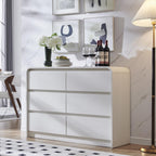 Aitjunz Modern Sideboard Buffet Cabinet with 6 Storage Drawers, 47" Wide Large Kitchen Buffet Cabinet w/Curved Profile Design, 33.8'' Tall Wood Coffee Bar Table for Dining Room, Antique White