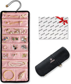 Travel Jewelry Organizer Case, Foldable Velvet Jewelry Roll for Women, Tangle-Free Necklace Storage Bag, Small Portable Jewelry Wrap for Rings, Earrings, Anti-Tarnish Travel Essentials, Black