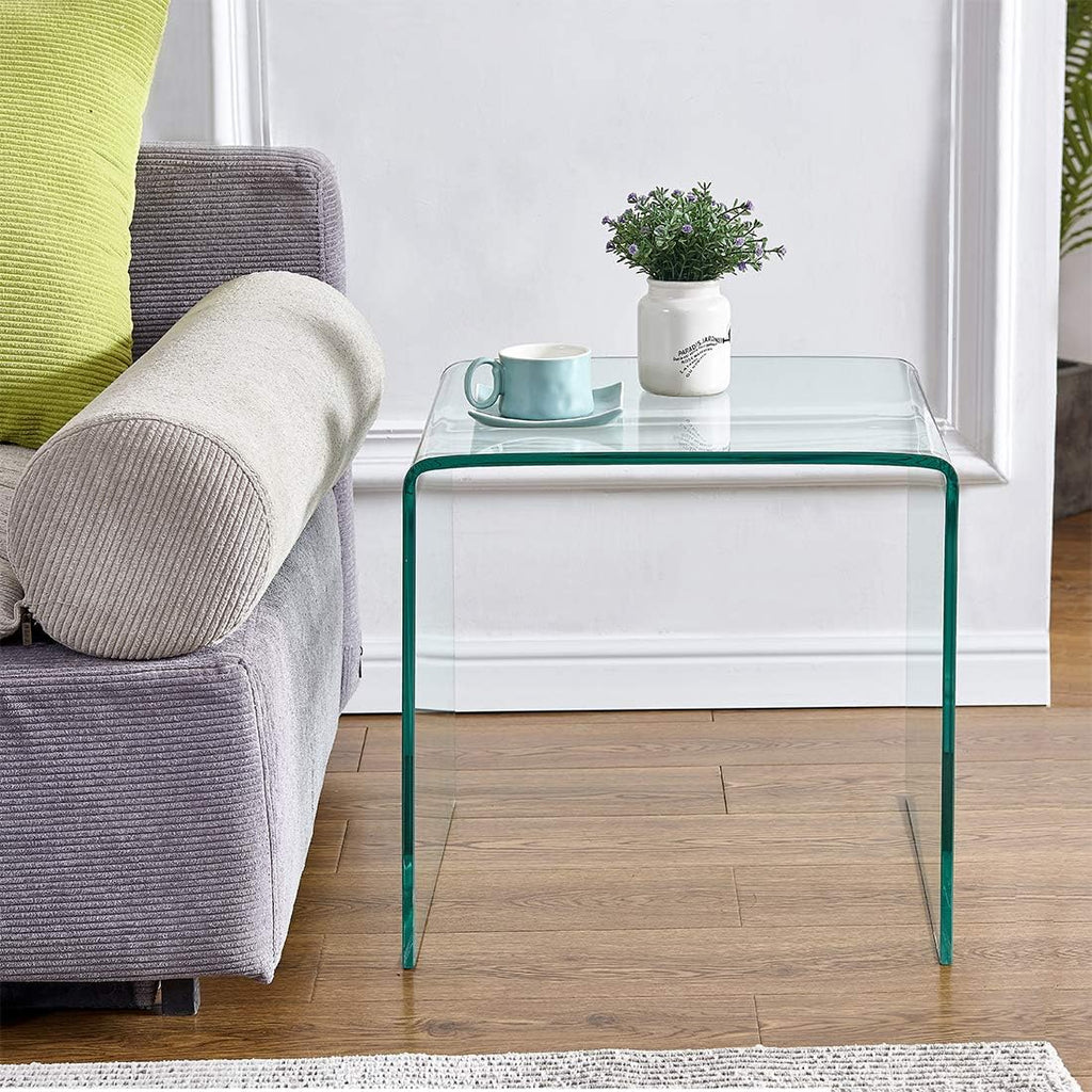 Glass End Side Table for Living Room Nightstand Bedside Table Small Coffee Table (19.7x19.7x18.9)