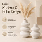 Ceramic Vase Set, Modern White Vases for Living Room Decor | Set of 2 off white ceramic round vases styles pampas, dried stems or empty display for modern neutral decor.