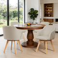 Swivel Dining Chairs Set of 4, Mid Century Modern Dining Chairs with Arms and Wood Legs, Linen Fabric Upholstered Kitchen Chairs for Dining Room Living Room, Comfortable Widen Seat, Sand