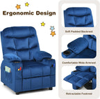 GLACER Kids Recliner, Velvet Adjustable Toddler Lounge Chair w/Cup Holder, Footrest, Lumbar Support, Armrests, Side Pockets, Kids Recliner Chairs for Boys Girls Age 3+ (Blue)