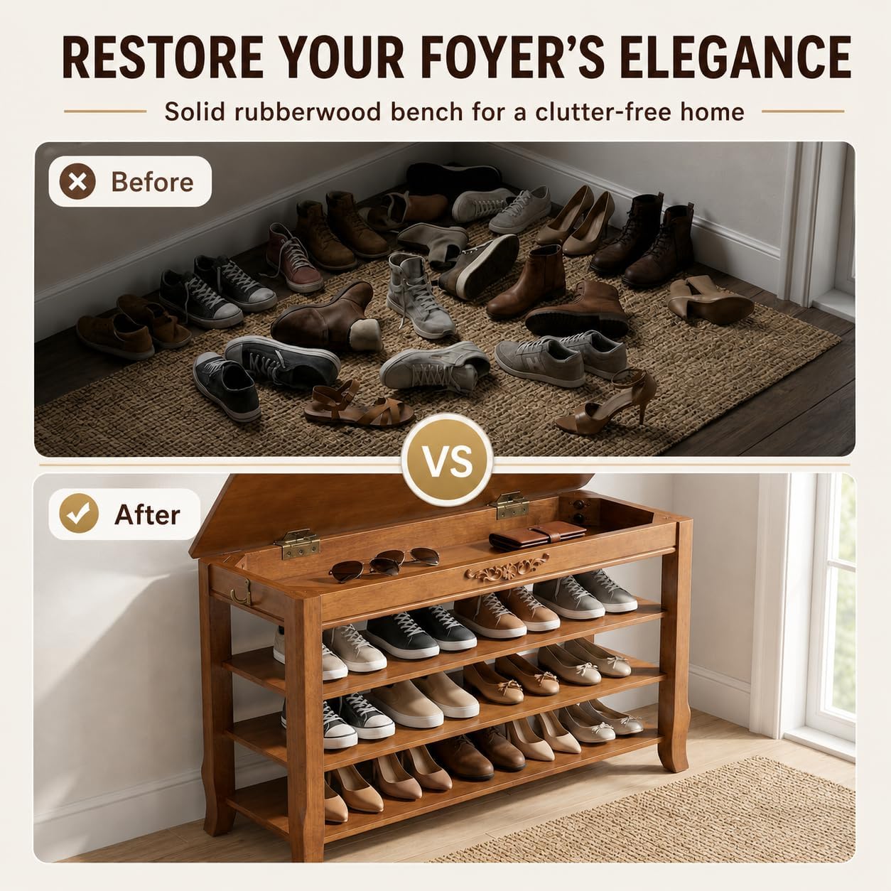 Shoe Rack Bench with Lift-Top Storage,3-Tier Shoe Storage Bench with Wooden Seat,550lbs Heavy Duty Entryway Bench for Hallway,Foyer,Front Door,Closet,Shoe Organizer Bench,39.4"