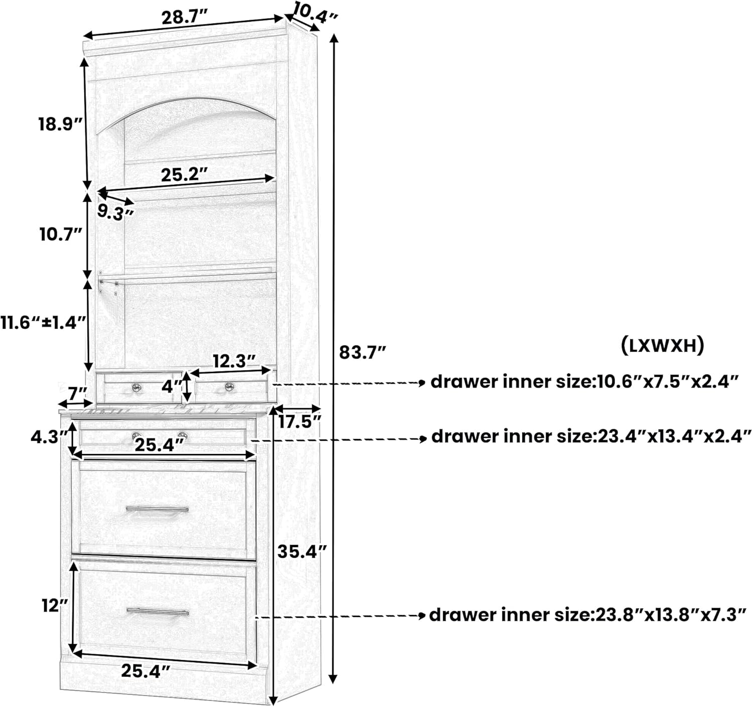 LUMISOL 83.7” Kitchen Pantry, Freestanding Tall Kitchen Hutch with Faux Marble Top, Cupboard Cabinet with 5 Drawers and Adjustable Shelf, Storage Cabinet for Kitchen Dining Room, Set of 2, Gray