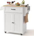 Gizoon Kitchen Island Cart with Adjustable Shelf | Drawer & Storage Cabinet, Spice Rack & Towel Rack, for Dining Room, Bar, White, Tabletop-oak color
