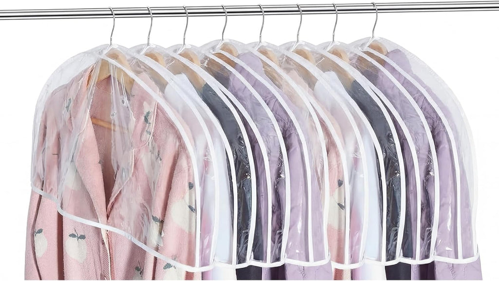 Patelai 8 Pcs 2" Gusseted Shoulder Covers for Hanging Clothes 24" x 12" Plastic Garment Dust Covers Protectors for Closet Storage Suit, Coats, Jackets, Dress Closet Storage (Transparent)
