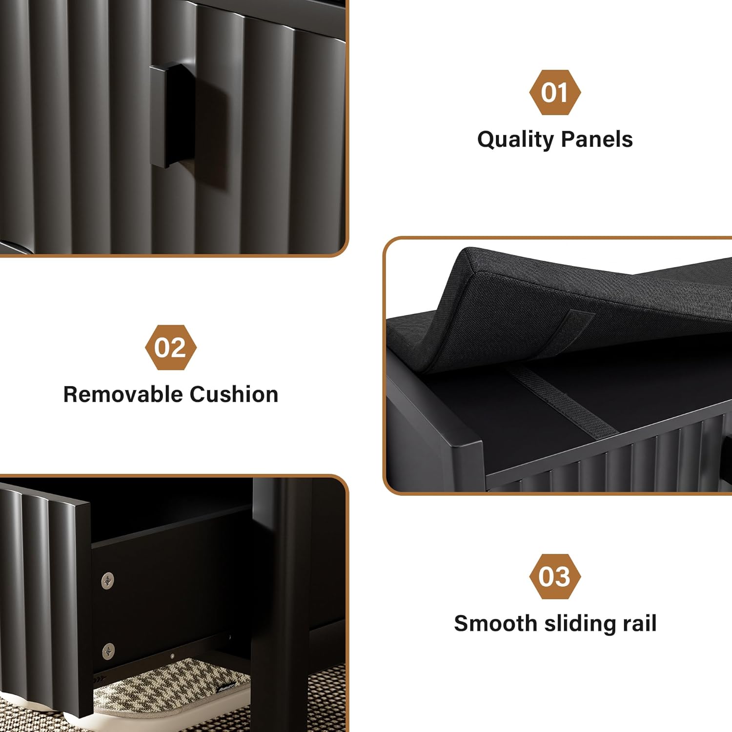 Furniway Black Fluted Shoe Bench with 2 Drawers, Entryway Storage Bench with Thick Padded Cushion Seat, Open Bottom Shoe Storage Shelf for Hallway, Living Room, Bedroom, 47.2" W