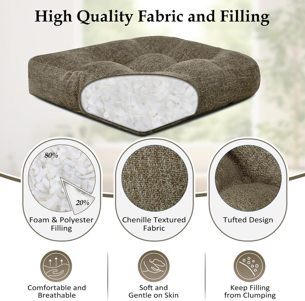 downluxe Chair Cushions for Dining Chairs 4 Pack, Tufted Indoor Chair Pads with Non-Slip Bottom, U-Shaped Kitchen Chair Cushions, 17"x17"x4", Coffee