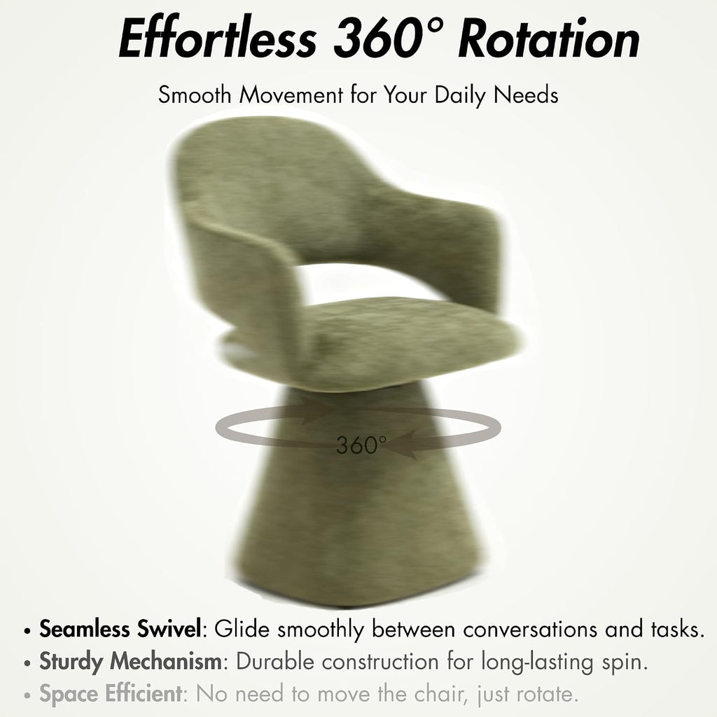 Hyfirm 360° Swivel Dining Chair with Arms Set of 2, Chenille Upholstered Barrel Accent Kitchen Chairs with Hollow High Back, Deskchair for Dining Room Bedroom Vanity, Moss Green