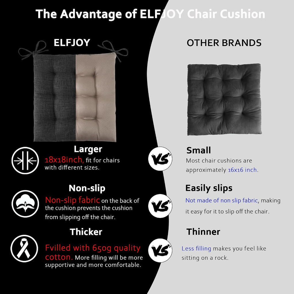 ELFJOY Extra Large Rocking Chair Cushion Non-Slip Linen Chair Pads Thick Back and Seat Cushion 2 Piece Set with Ties