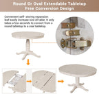 Extendable Dining Table Set for 4, 5 Piece Kitchen Table and Chairs Set, 4 X-Back Solid Wood Dining ChairSet, Industrial Oval Round Dining Table for Small Space, Apartment, French Country White