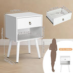 Bonnlo White Nightstand Set of 2, Modern Bedside Table with Drawer Open Shelf, End Table with Solid Wood Legs for Bedroom,